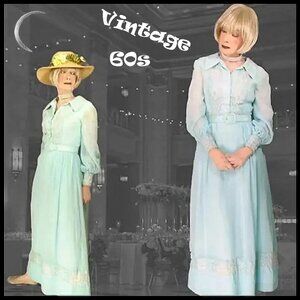 Formal Shirtwaist Gown, Long Sleeve Vintage Maxi Dress Bride Mother Groom Mother